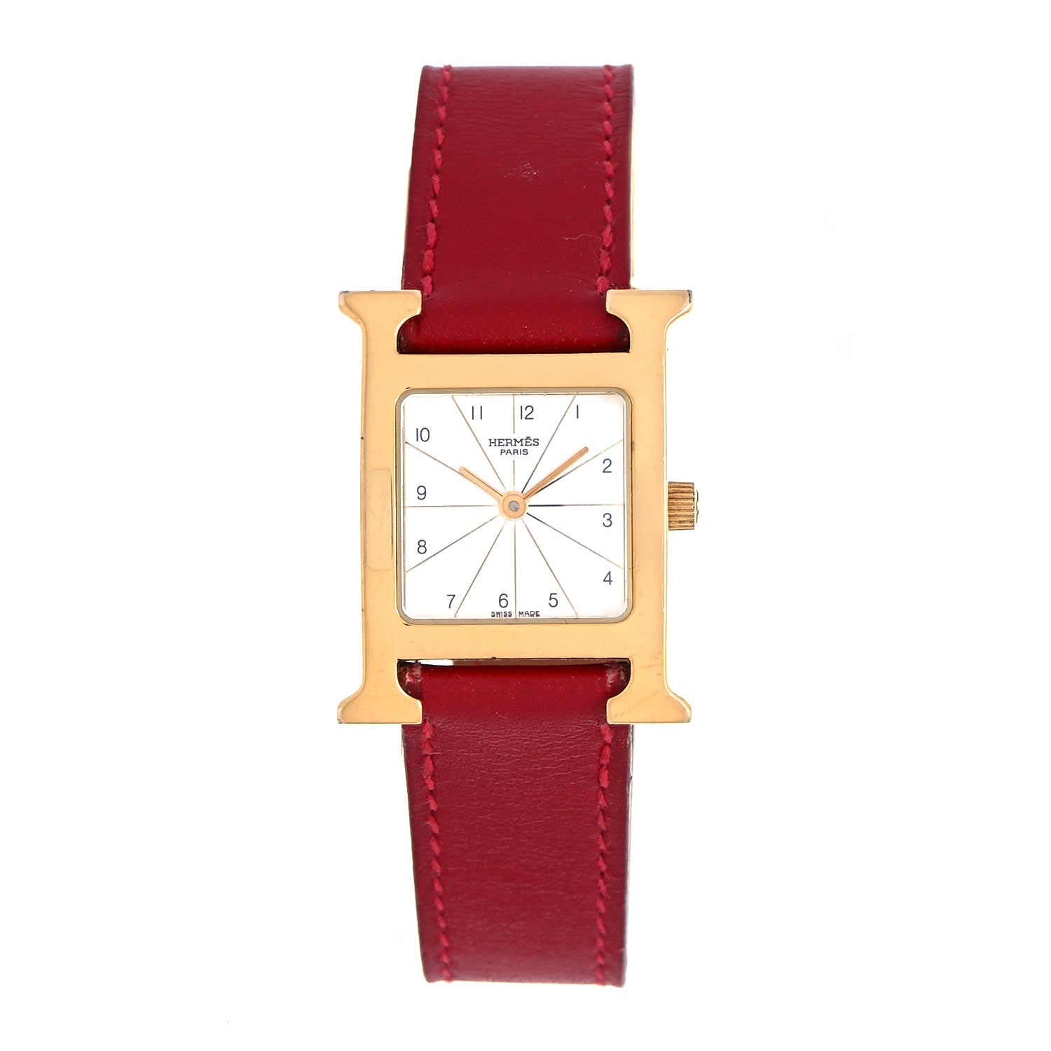 Hermes Stainless Steel Epsom 21mm Heure H Hour Quartz Watch Rouge 1 of 5