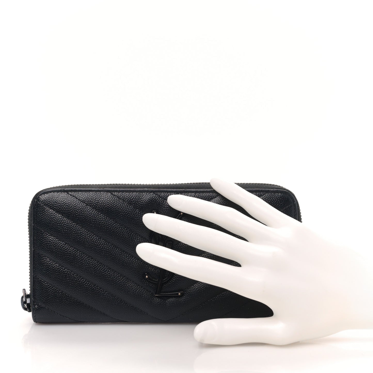 Grain De Poudre Matelasse Chevron Monogram Monochrome Zip Around Wallet Black