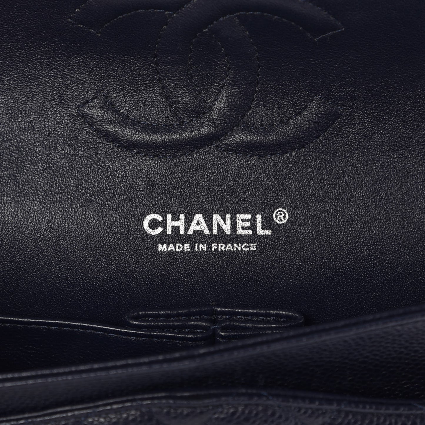 Caviar Quilted Medium Double Flap Dark Blue