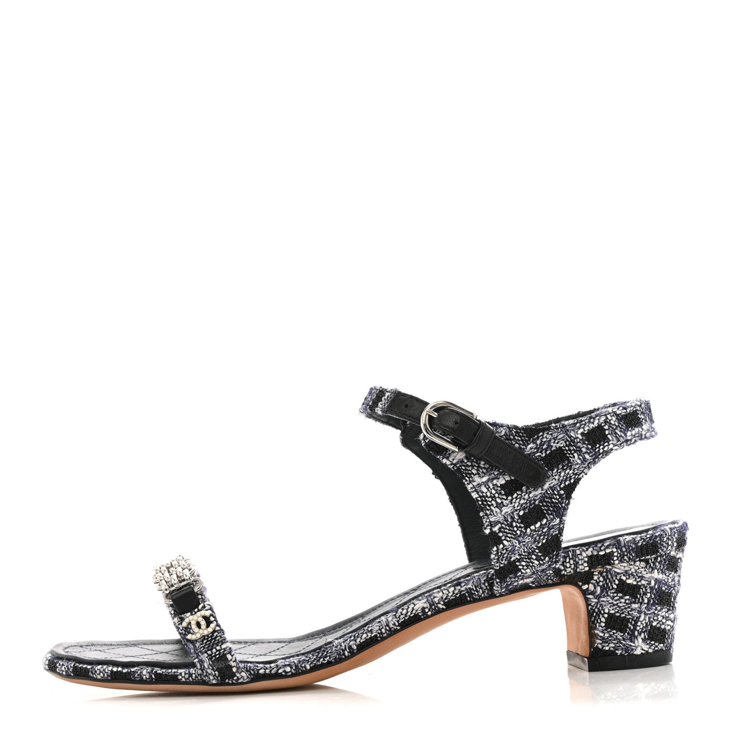 Tweed CC Chain Sandals 39 Navy Black