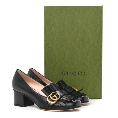 Gucci Malaga Kid GG Marmont Fringe 50mm Loafer Pumps 35.5 Black 9 of 9