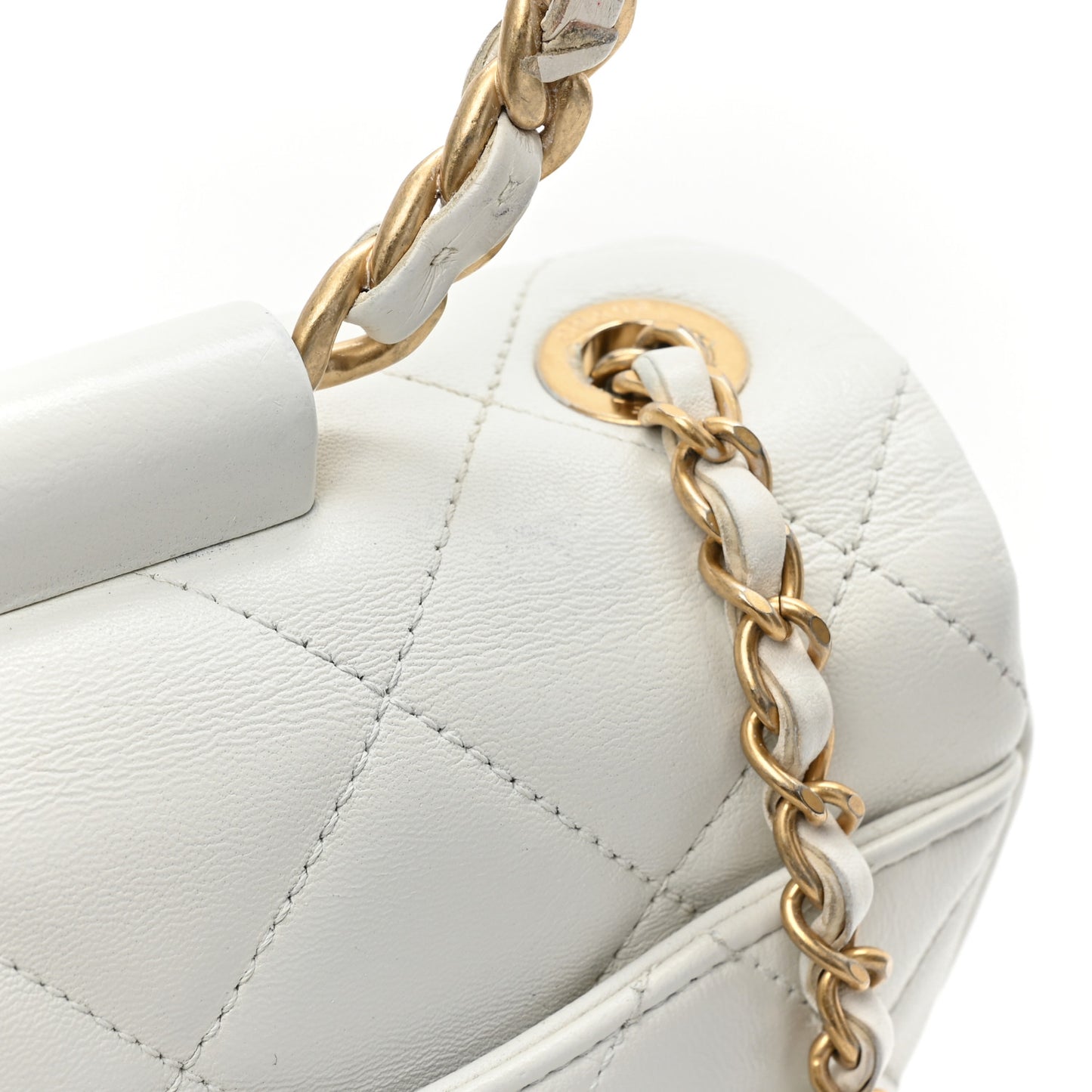Lambskin Quilted Small Circular Handle Bag White