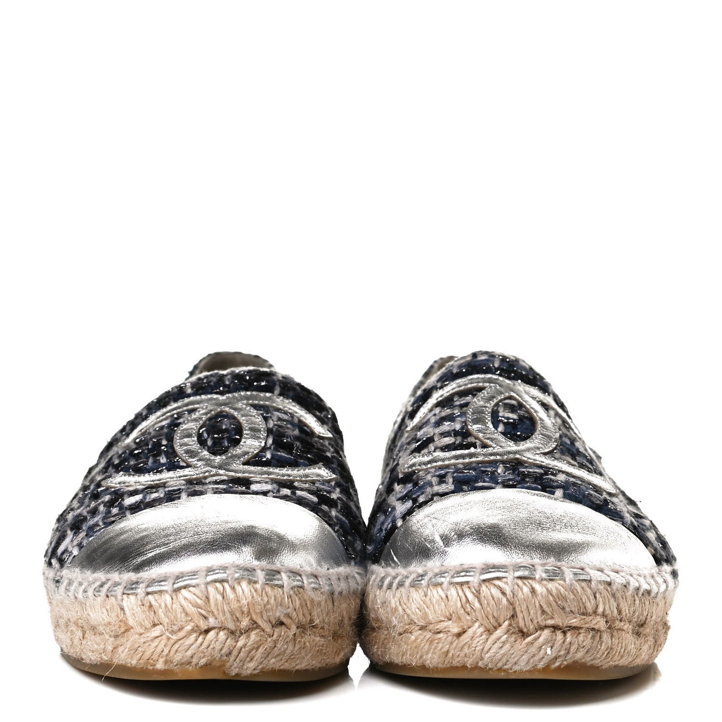 Metallic Tweed Lambskin CC Espadrilles 38 Blue Black Silver