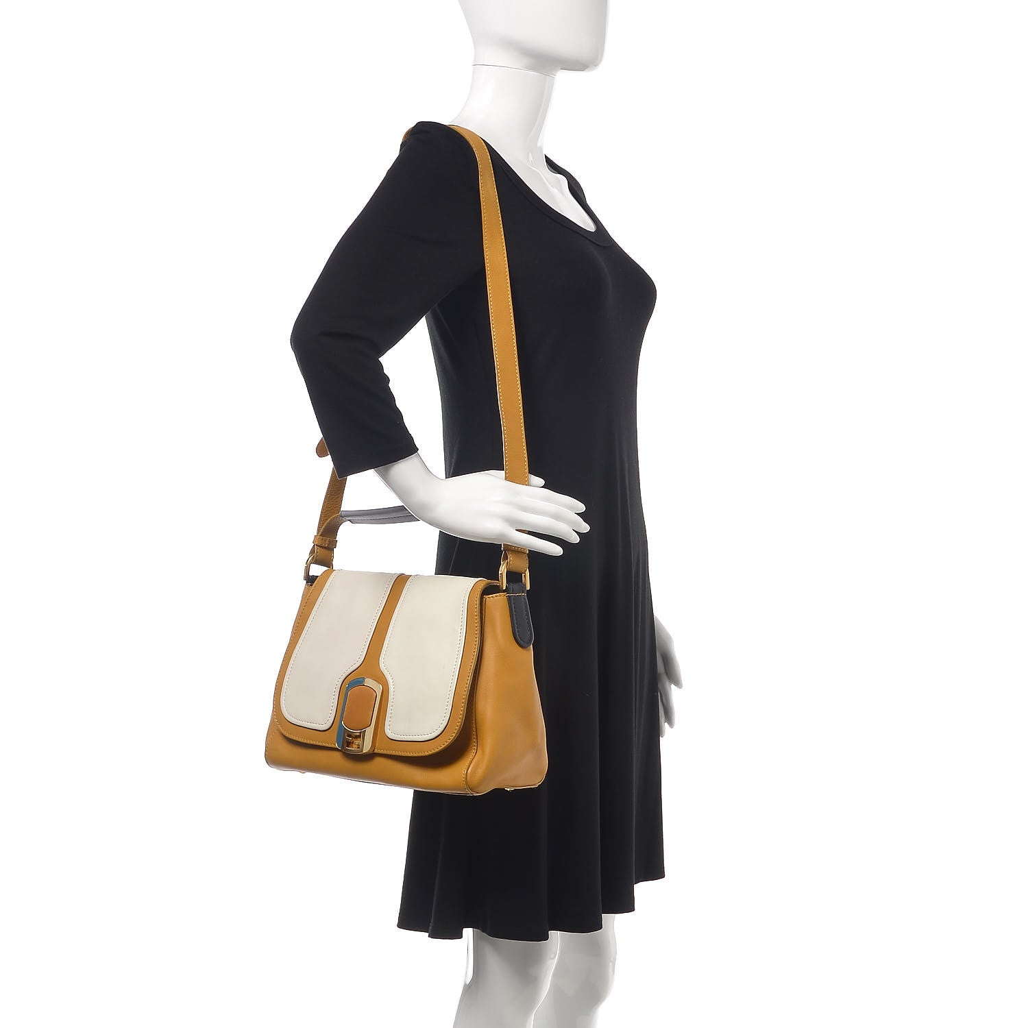 Fendi Calfskin Colorblock Anna Shoulder Bag Yellow White 2 of 14