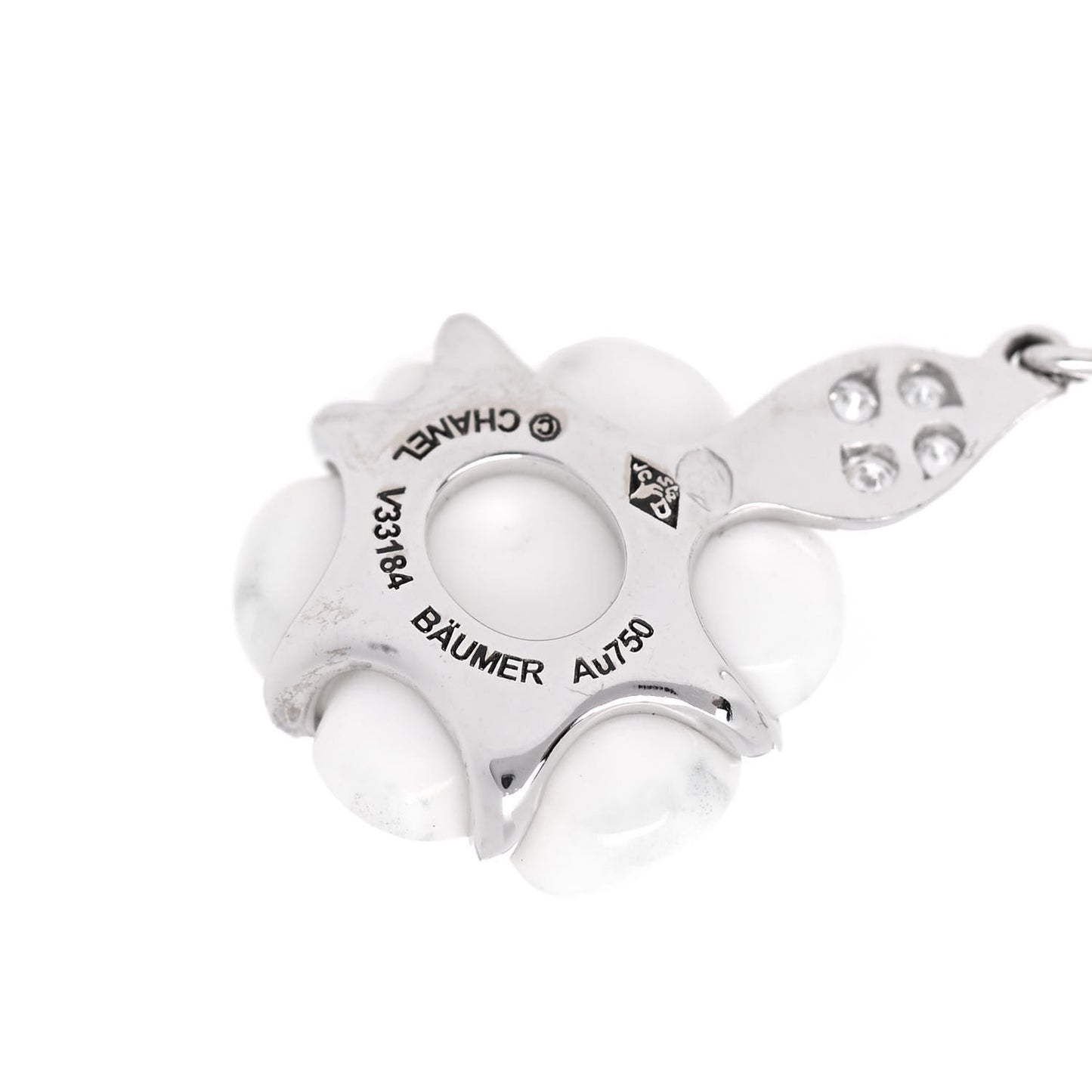 18K White Gold Diamond White Agate Camellia Earrings