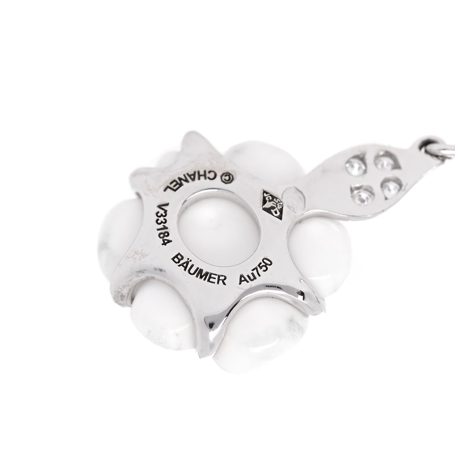 Chanel 18K White Gold Diamond White Agate Camellia Earrings 5 of 5