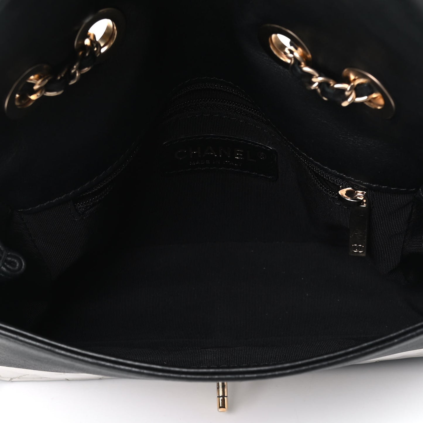 Lambskin Quilted Small Graphic Flap White Black