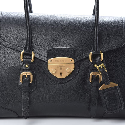 Prada Goatskin Cerniera Pushlock Satchel Black 7 of 14