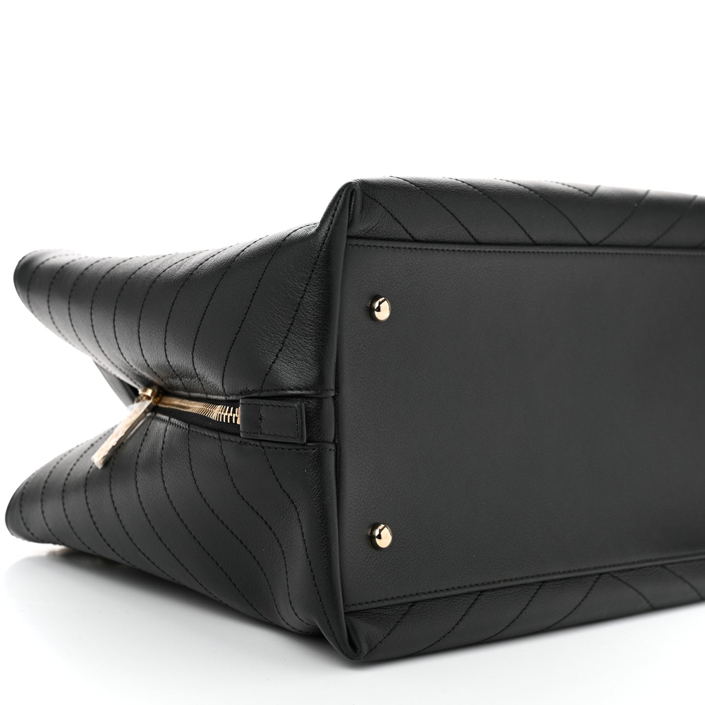 Calfskin Stitched Large Chevron Chic Shopping Bag Black