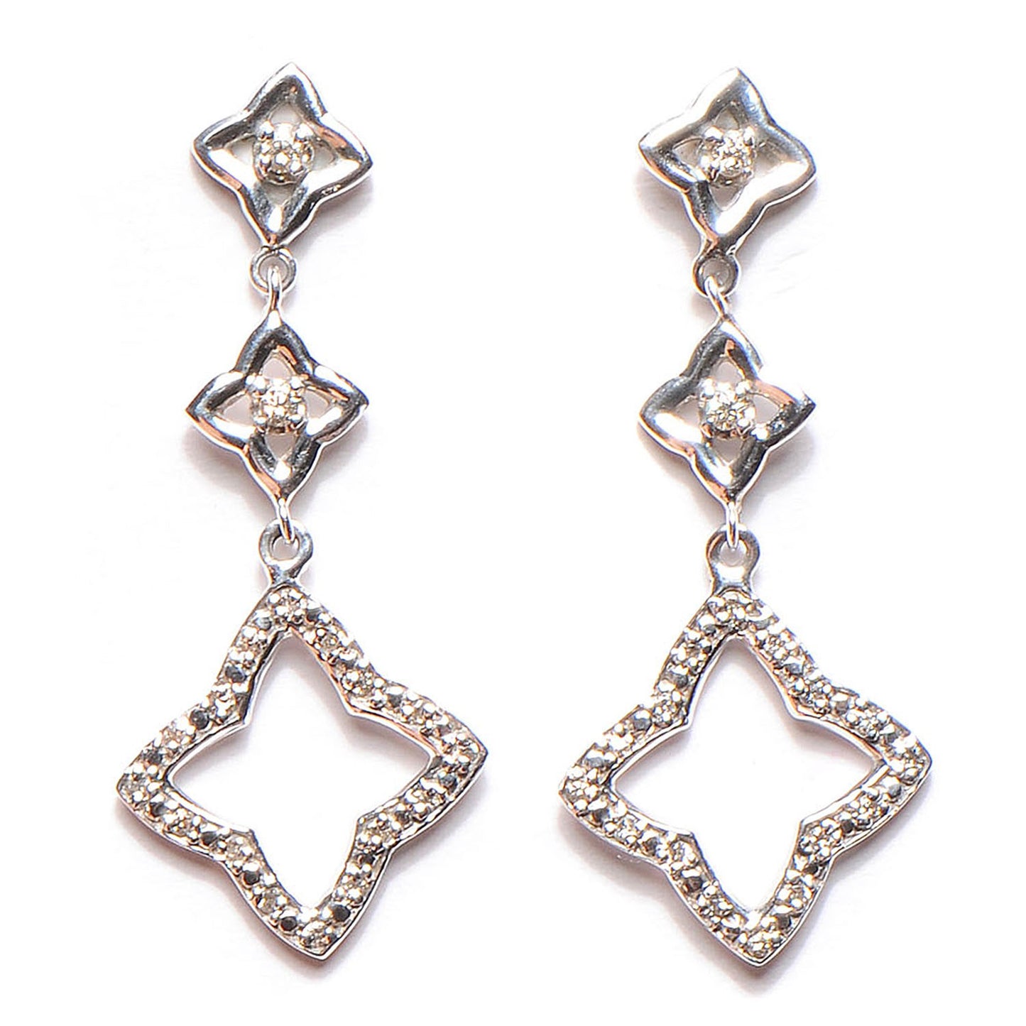 Sterling Silver Diamond Quatrefoil Drop Earrings