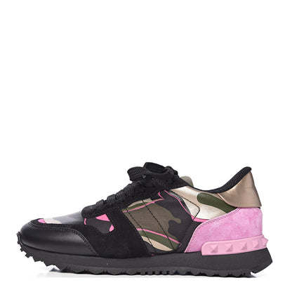 Valentino Garavani Nappa Fabric Suede Camouflage Womens Rockrunner Sneakers 35 Hot Pink 1 of 11