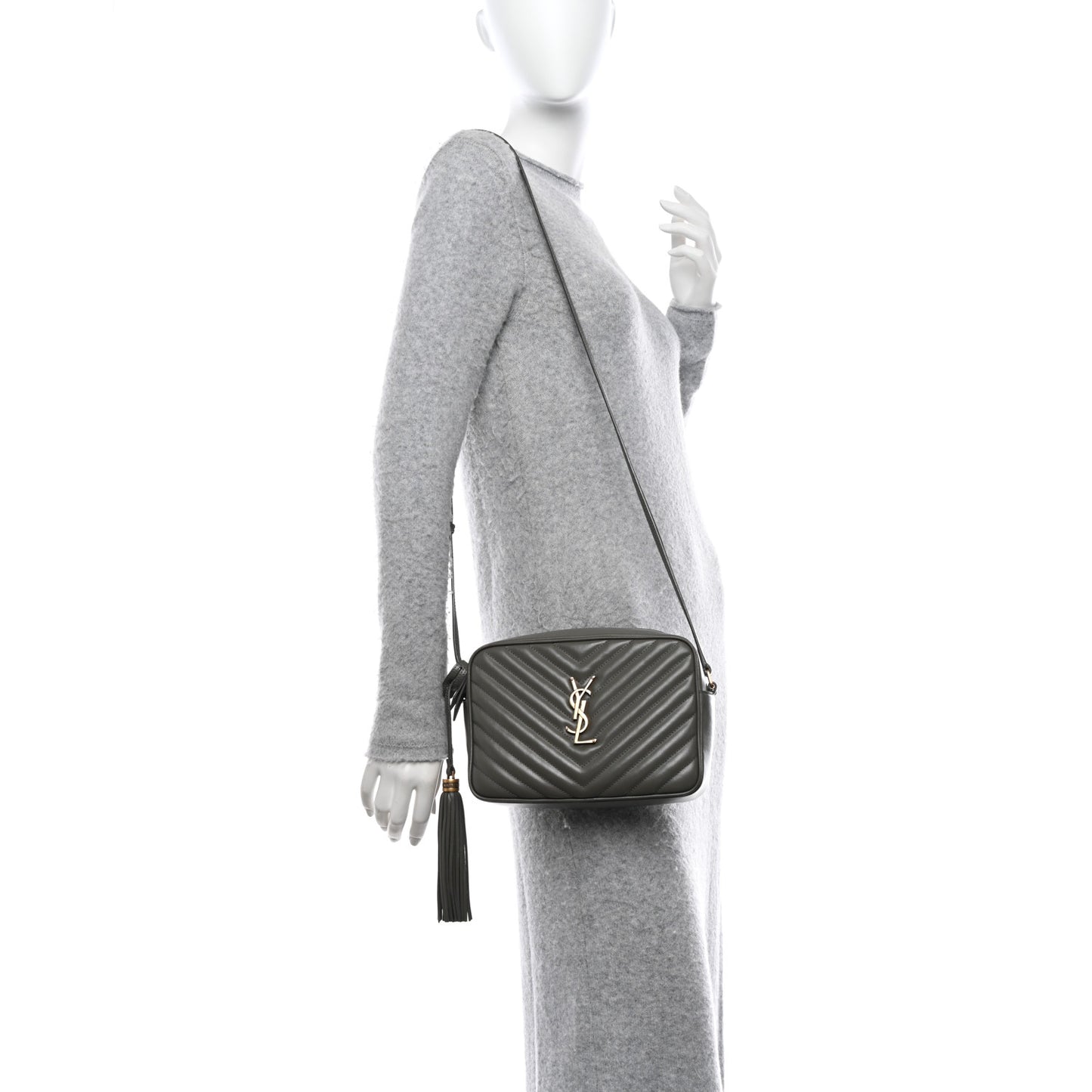 SAINT LAURENT Calfskin Matelasse Monogram Lou Camera Bag Dusty Grey