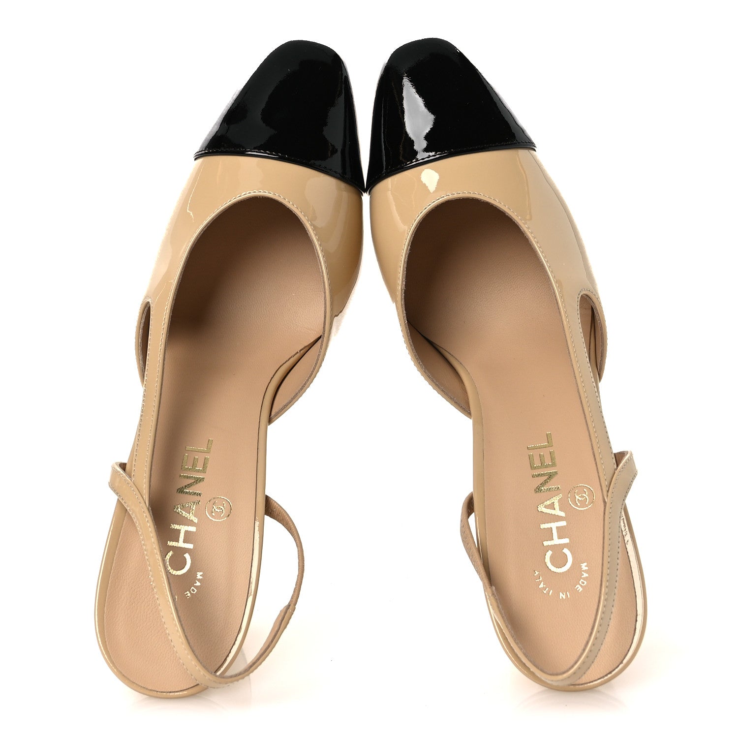 Chanel Patent Calfskin Cap Toe CC Slingback Pumps 40 Beige Black 2 of 11