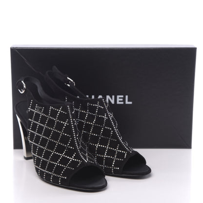 Chanel Kid Suede Strass Slingback Pumps 39 Black Silver 9 of 9