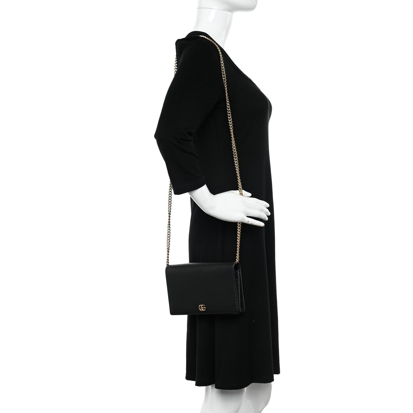 Calfskin Mini GG Marmont Chain Wallet Black