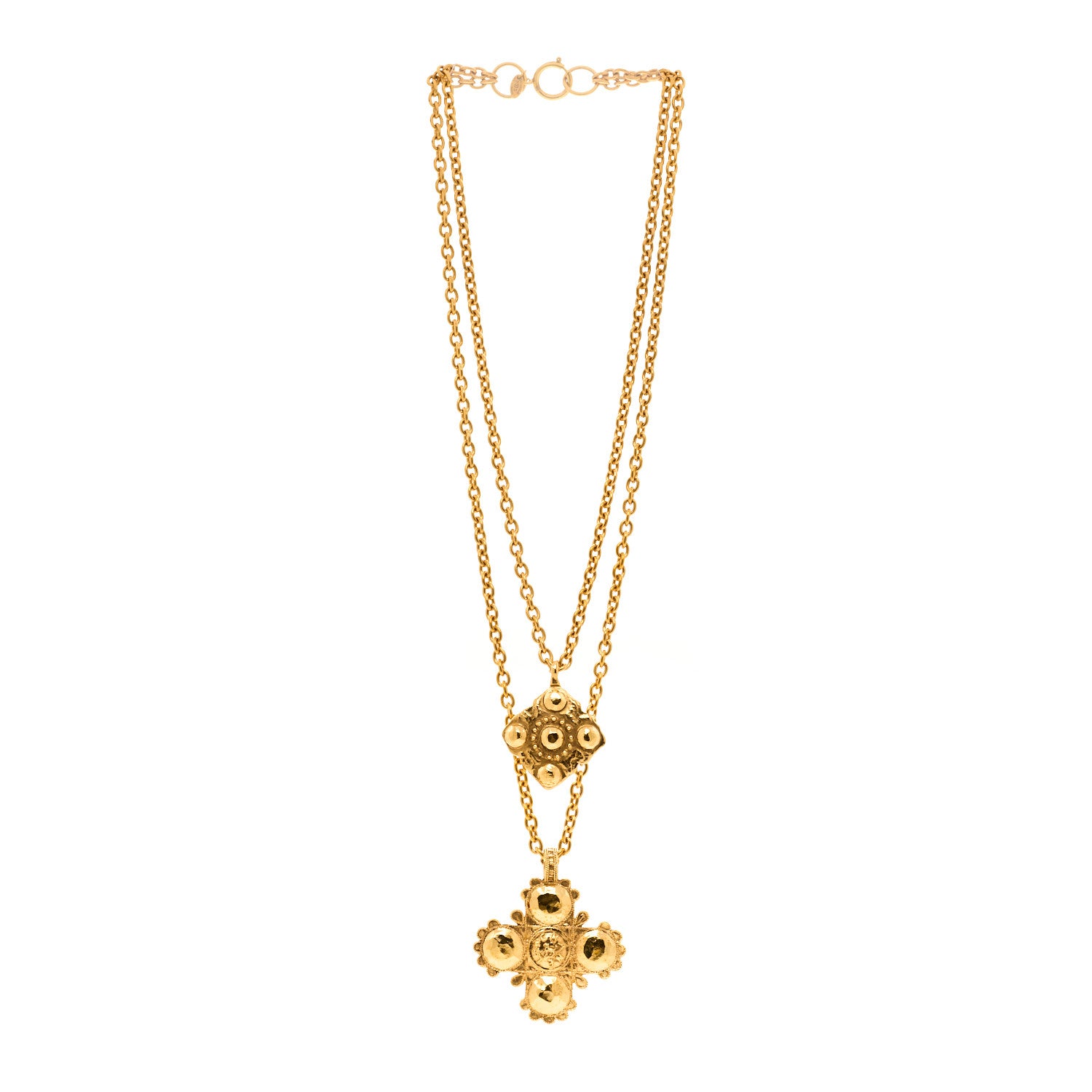 Chanel Metal CC Cross Long Pendant Double Chain Necklace Gold 3 of 6