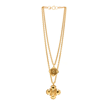 Chanel Metal CC Cross Long Pendant Double Chain Necklace Gold 3 of 6