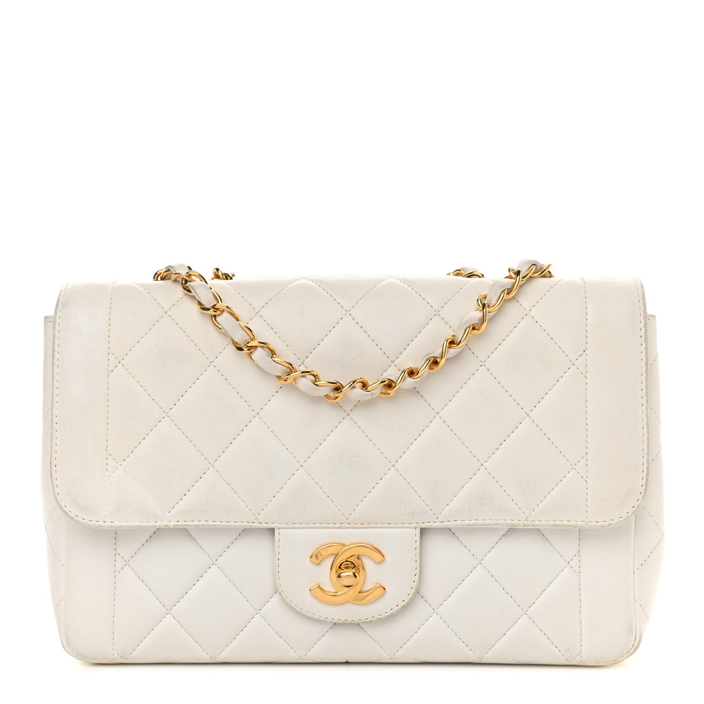 Lambskin Quilted Medium Single Flap White