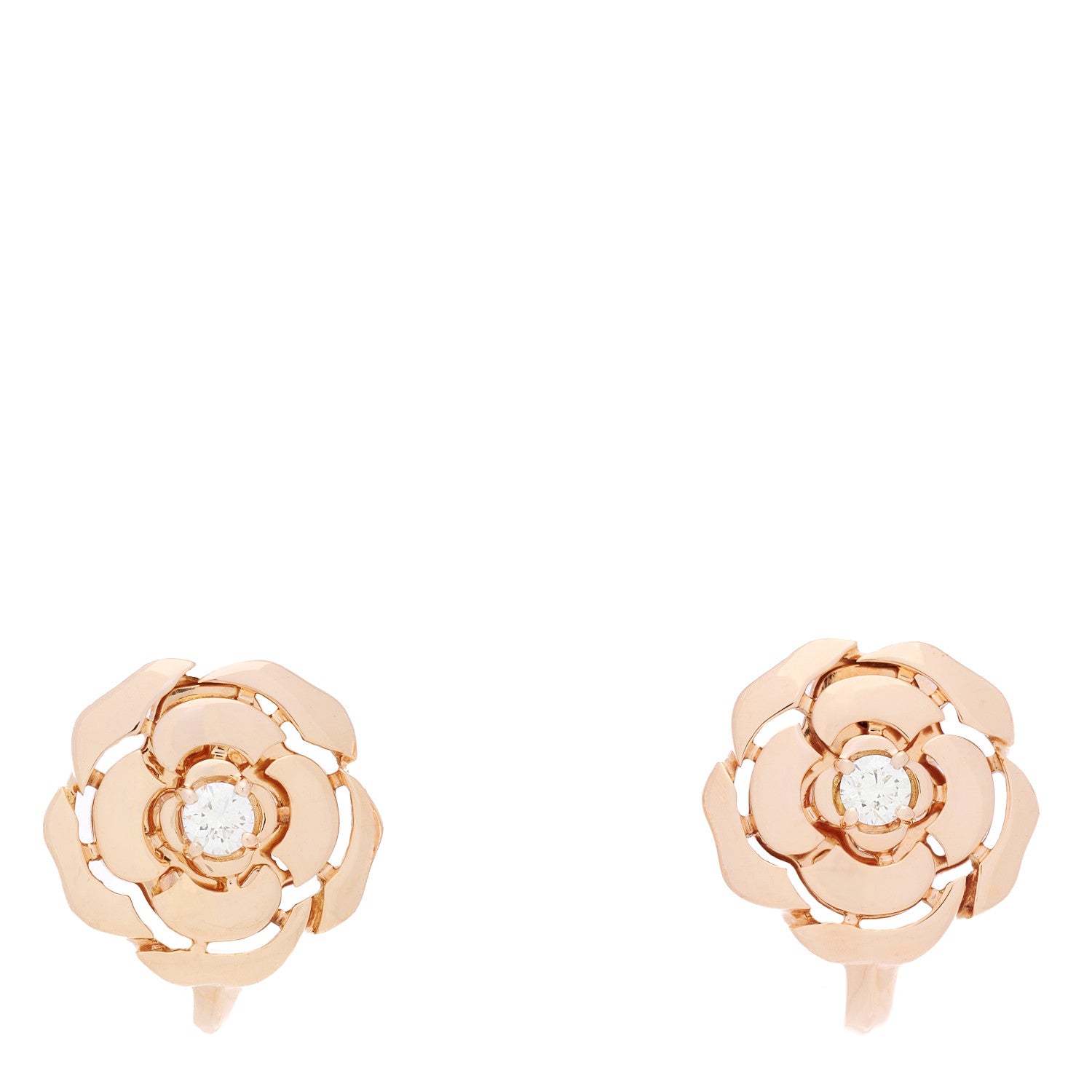 Chanel 18K Rose Gold Diamond Extrait de Camelia Earrings 1 of 4