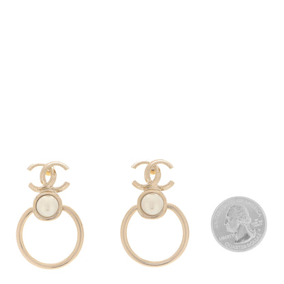 Chanel Metal Pearl CC Hoop Drop Earrings Gold 2 of 5