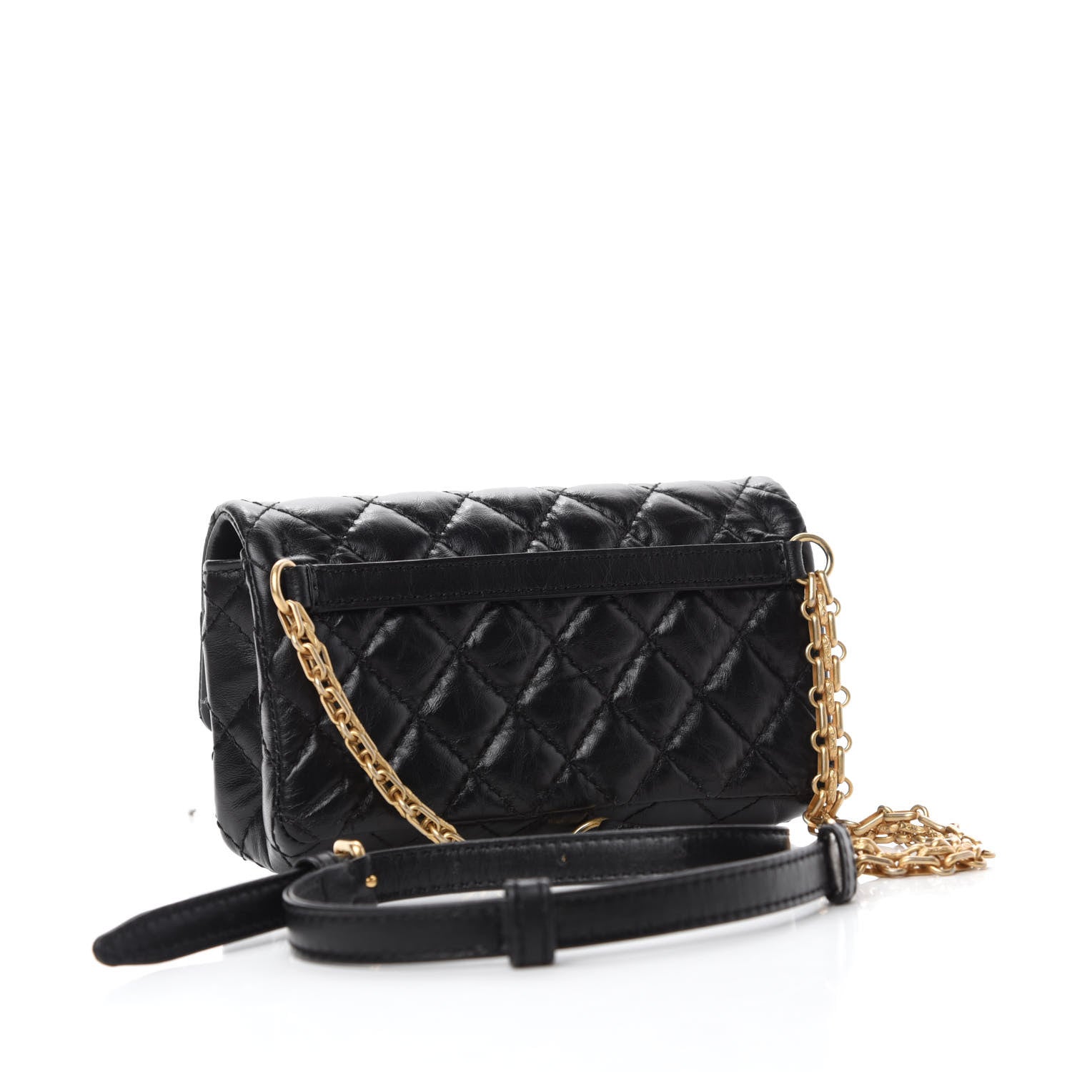 Chanel Aged Calfskin Quilted 2.55 Reissue Flap Belt Bag Clutch Black 3 of 11