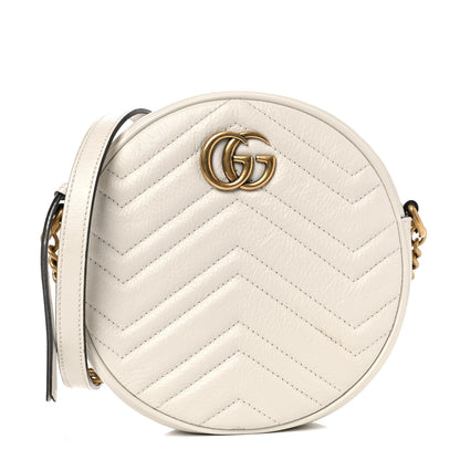 Gucci Calfskin Matelasse Mini GG Marmont Round Shoulder Bag White 1 of 10