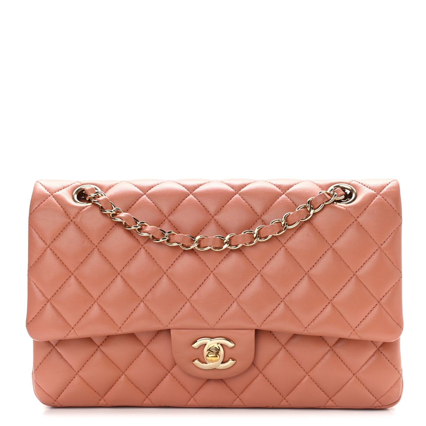 Lambskin Quilted Medium Double Flap Coral