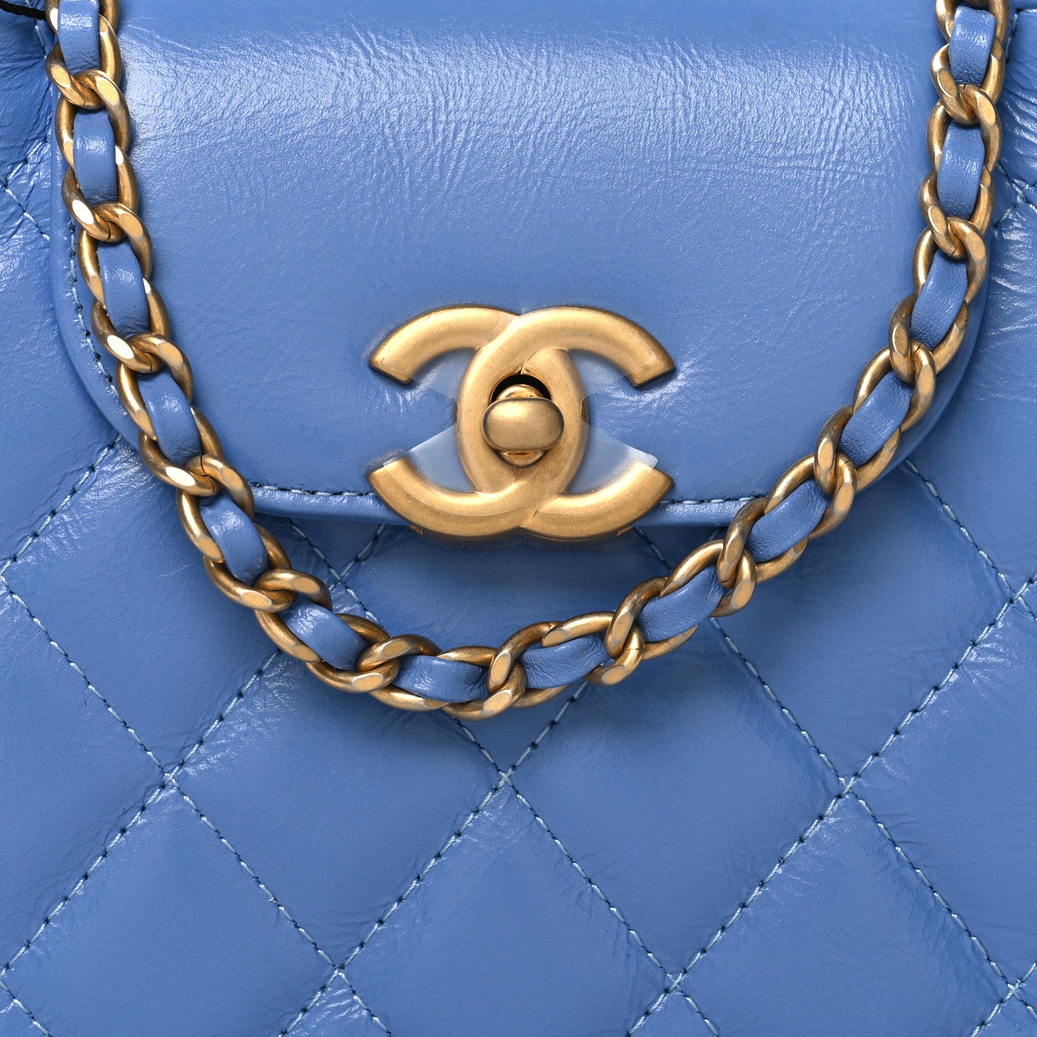 Chanel Shiny Aged Calfskin Quilted Nano Kelly Shopper Blue 8 of 11