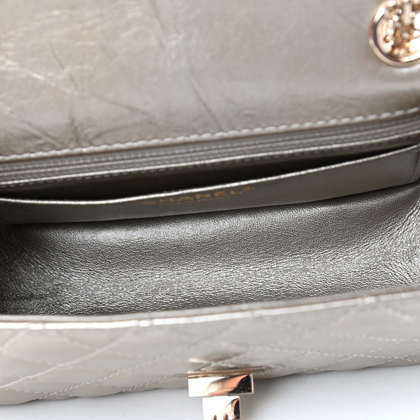 Metallic Aged Calfskin Quilted 2.55 Reissue Mini Flap Light Gold