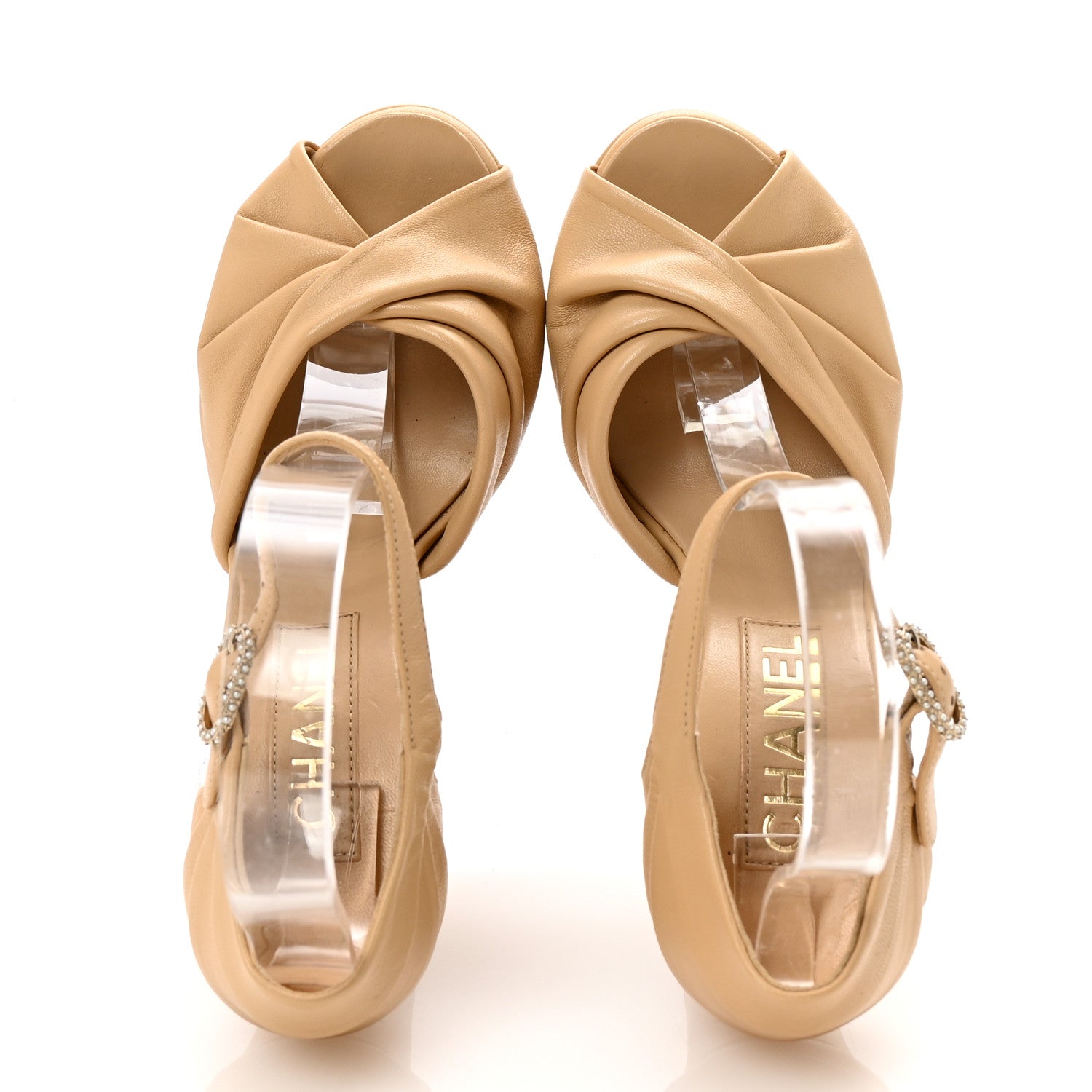 Chanel Lambskin Pearl CC Sandals 35.5 Beige 2 of 9