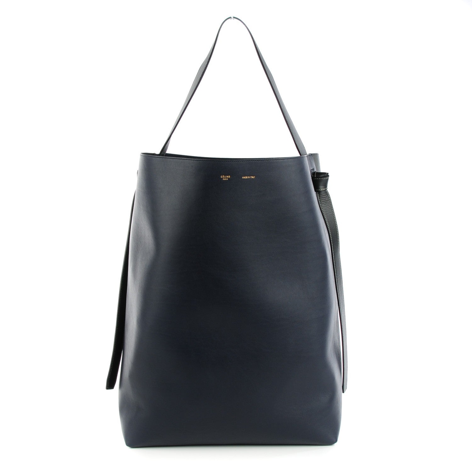 Celine Shiny Smooth Calfskin Oversized Bi-Color Twisted Cabas Navy Dark Green 1 of 11