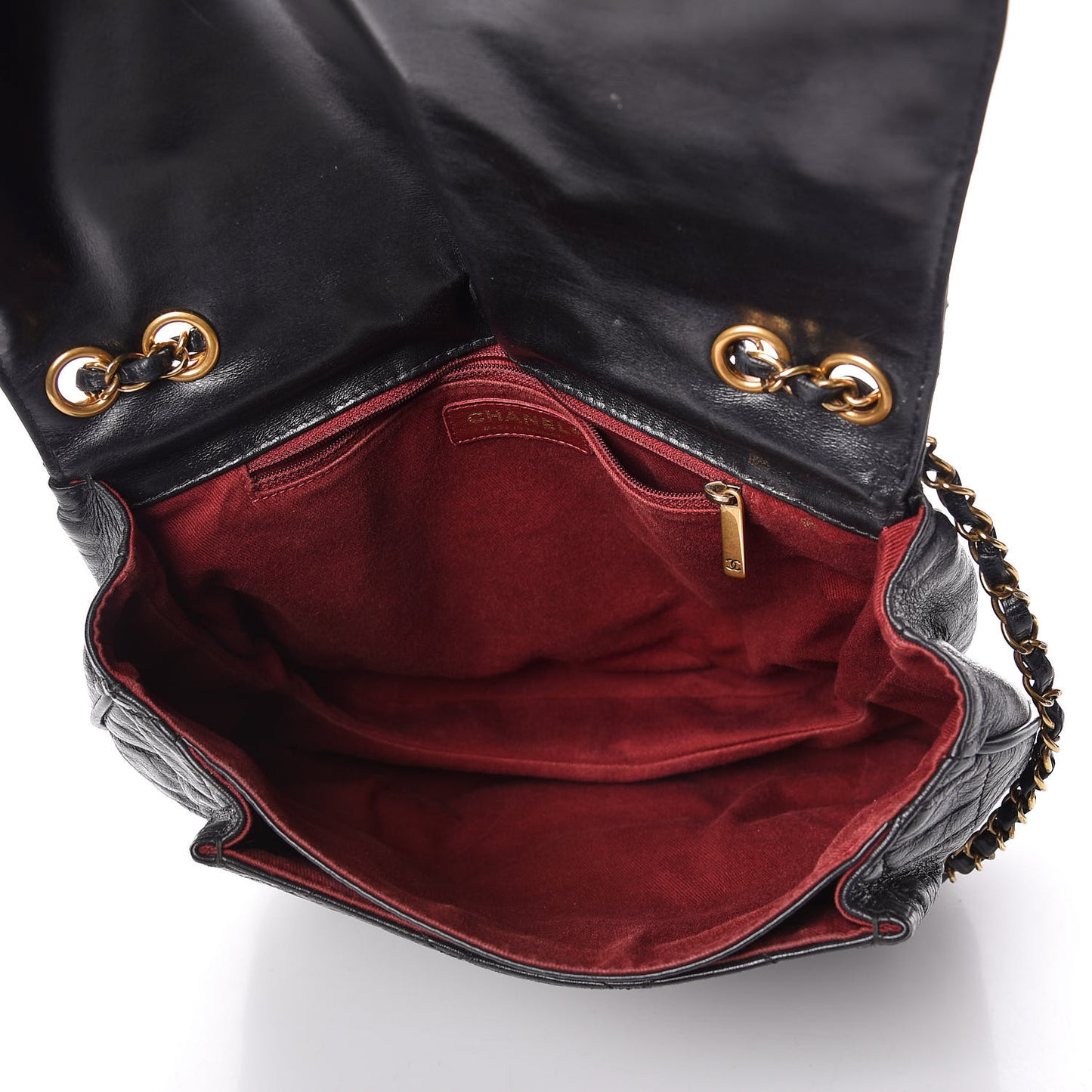 Aged Glazed Calfskin Quilted Large Bubble CC Flap Black