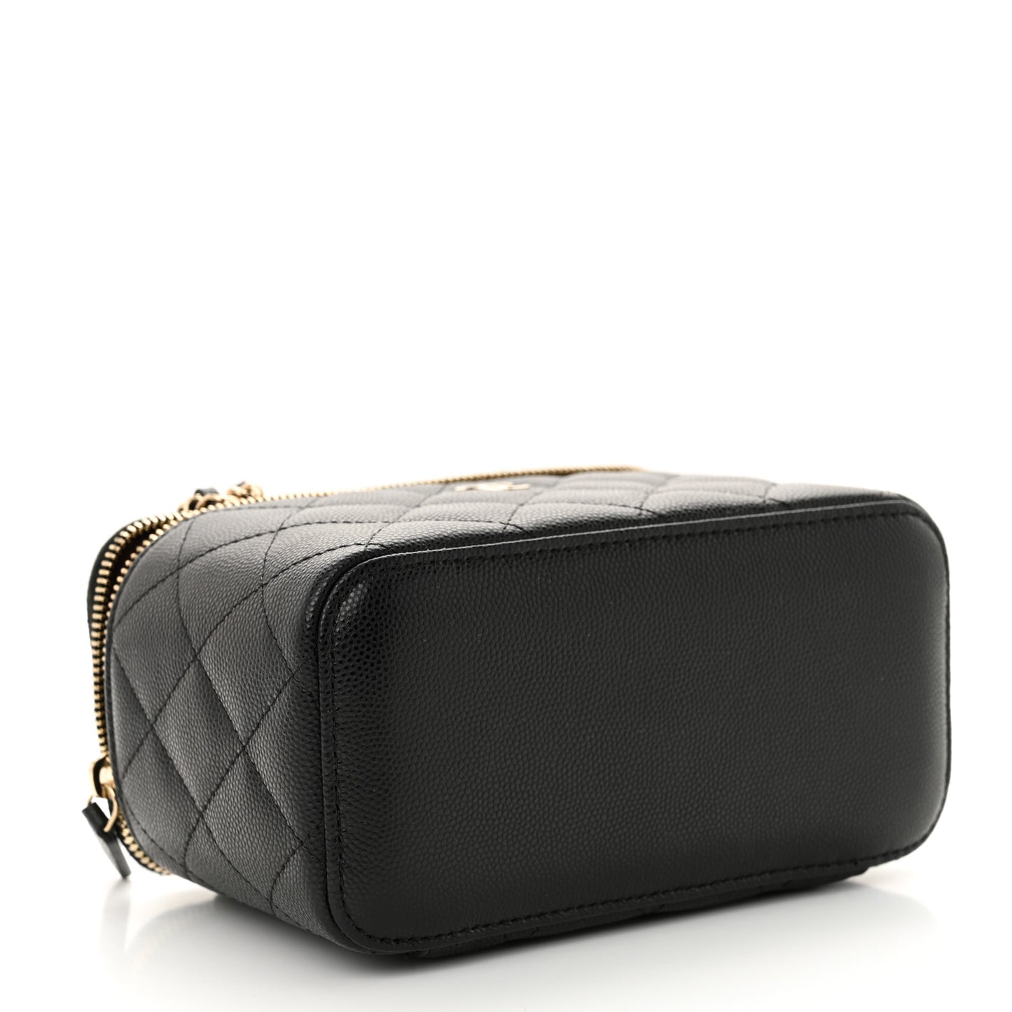 Caviar Quilted Small Vanity Case With Chain Black