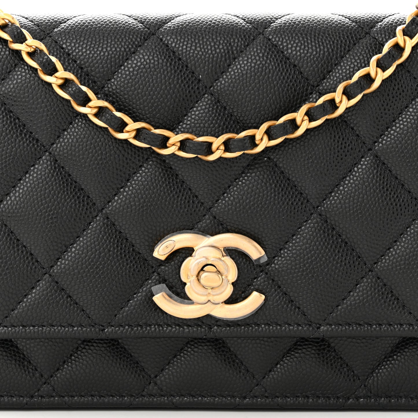 Caviar Quilted Camellia Wallet On Chain WOC Black