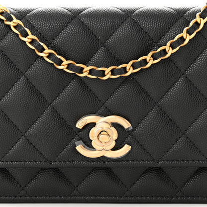 Chanel Caviar Quilted Camellia Wallet On Chain WOC Black 9 of 12