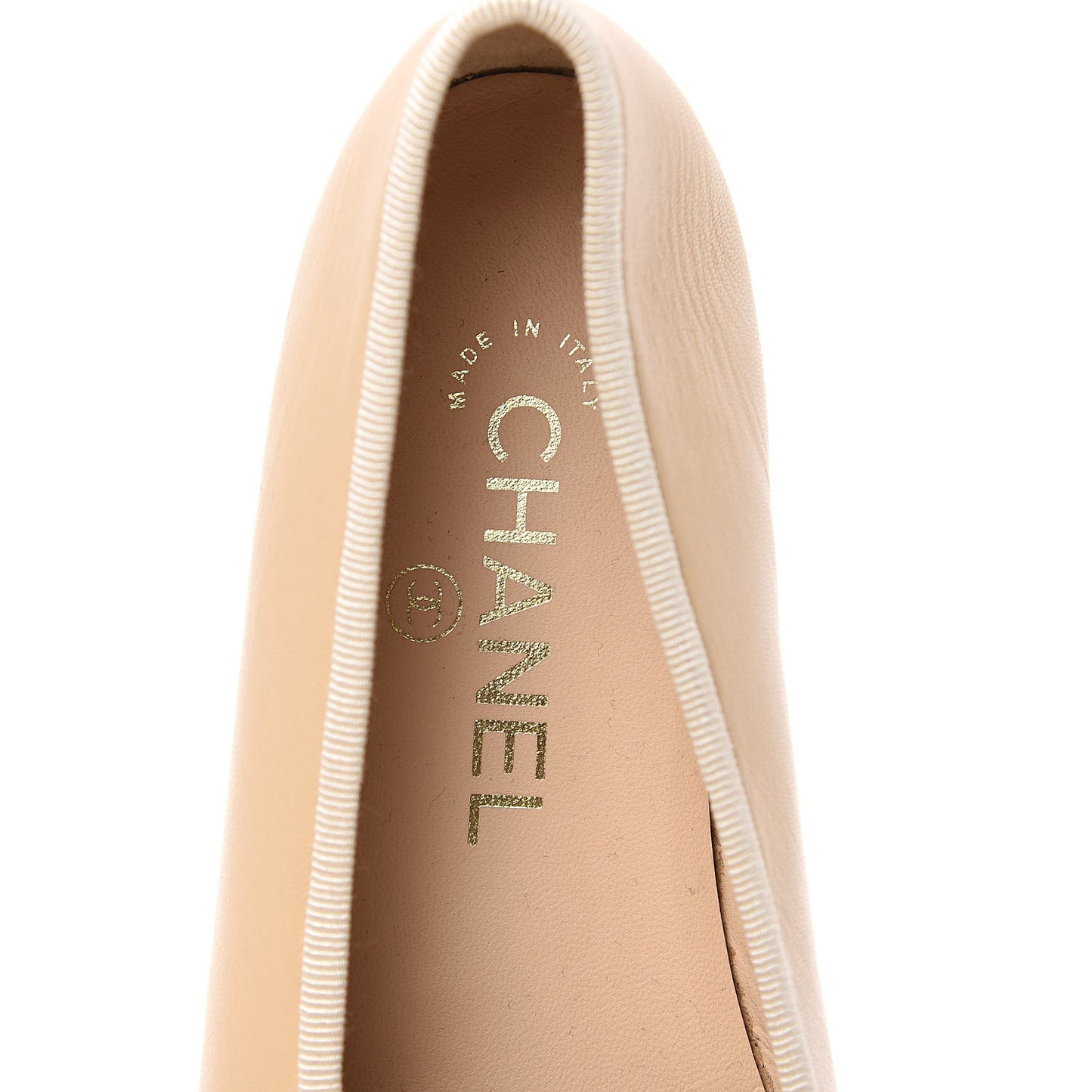 Lambskin CC Cap Toe Ballerina Flats 35 Beige Black