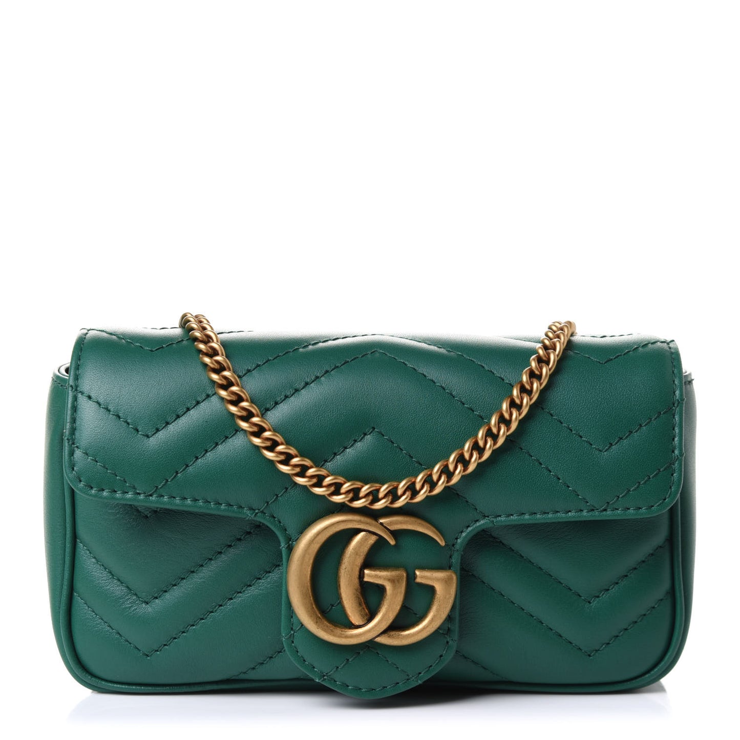 Calfskin Matelasse Super Mini GG Marmont Shoulder Bag Emerald Green