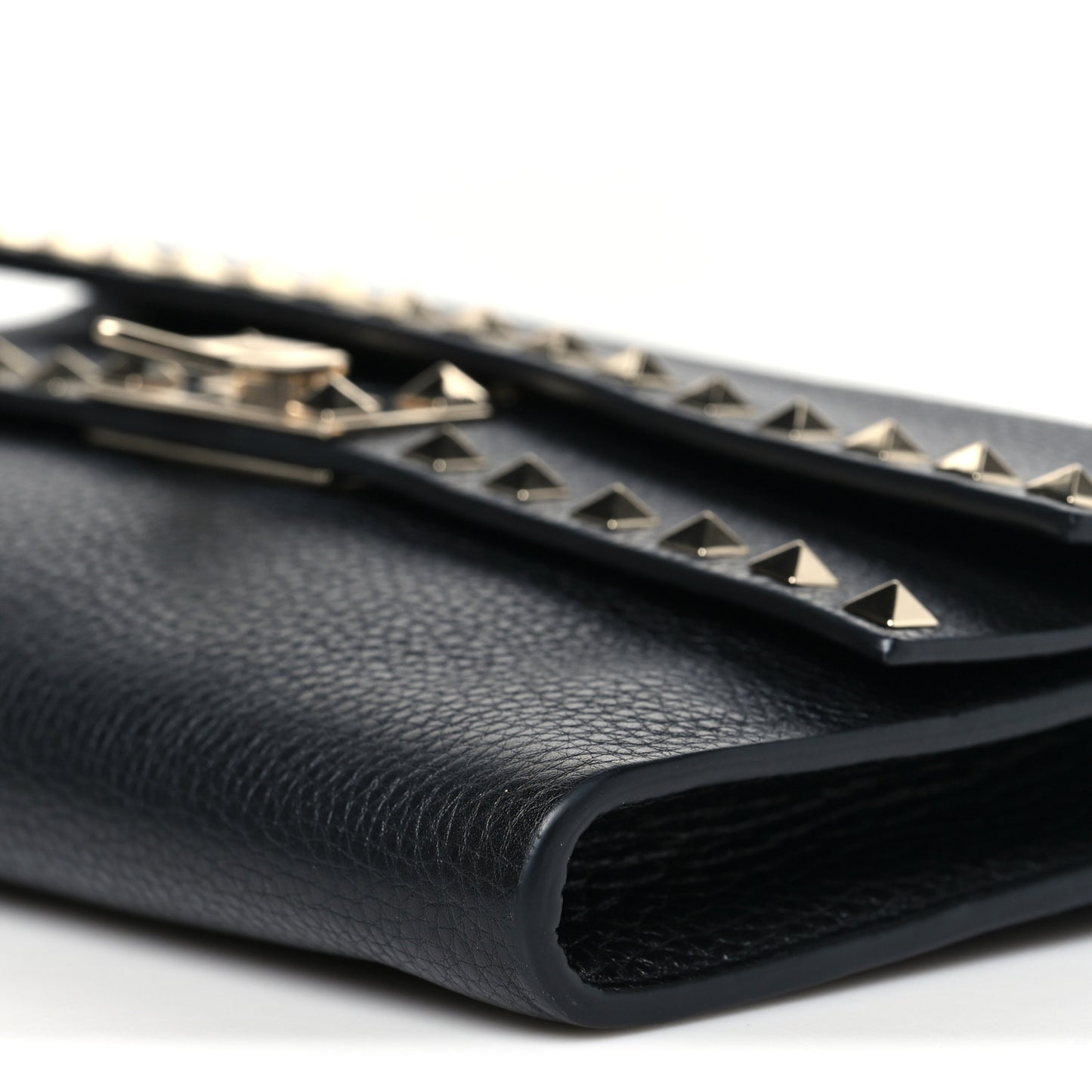 Grainy Calfskin Rockstud Double Flap Crossbody Bag Black