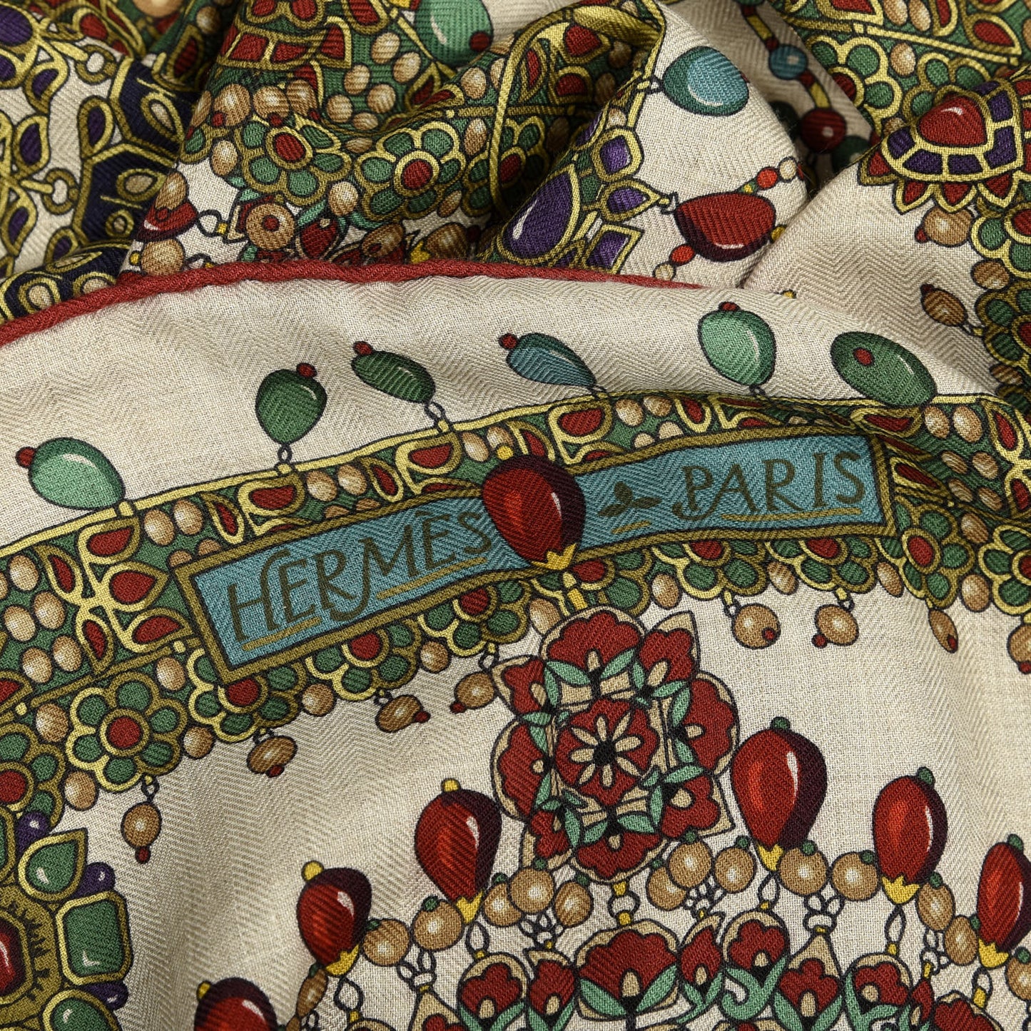 Cashmere Silk Parures Des Maharajas Shawl 140 Naturel Rouge H Vert