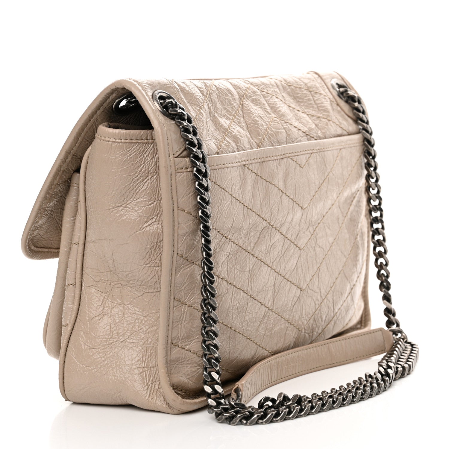 Saint Laurent Crinkled Calfskin Matelasse Monogram Medium Niki Chain Satchel Light Taupe 3 of 14