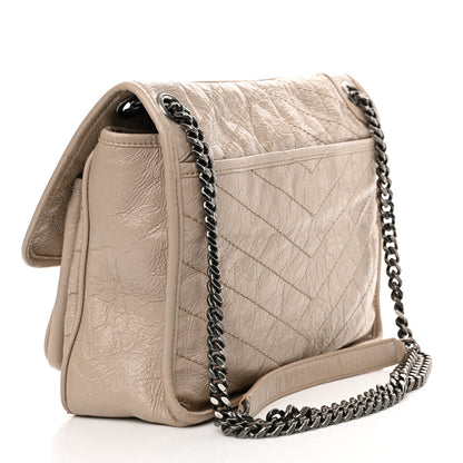 Saint Laurent Crinkled Calfskin Matelasse Monogram Medium Niki Chain Satchel Light Taupe 3 of 14