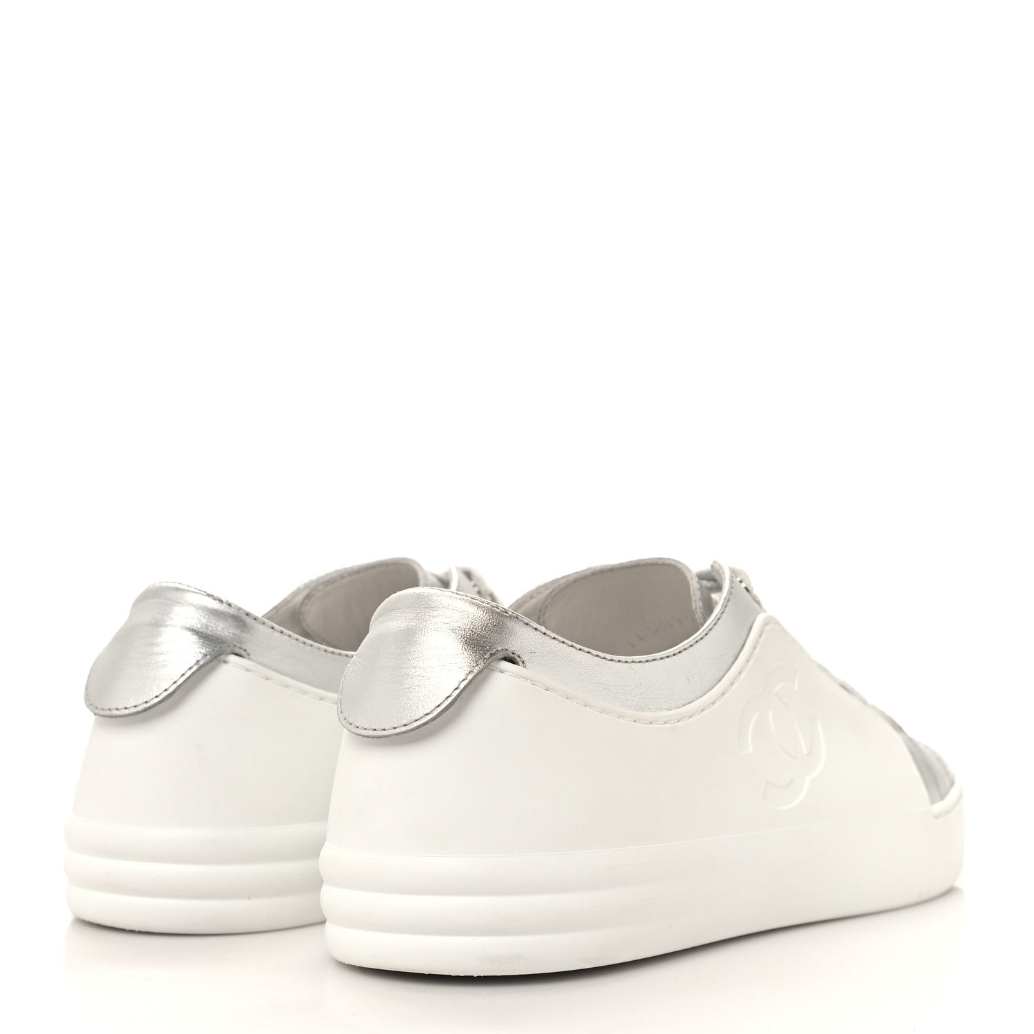Chanel Iridescent Goatskin Womens Sneakers 36.5 White Silver 4 of 10