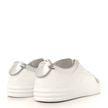 Chanel Iridescent Goatskin Womens Sneakers 36.5 White Silver 4 of 10