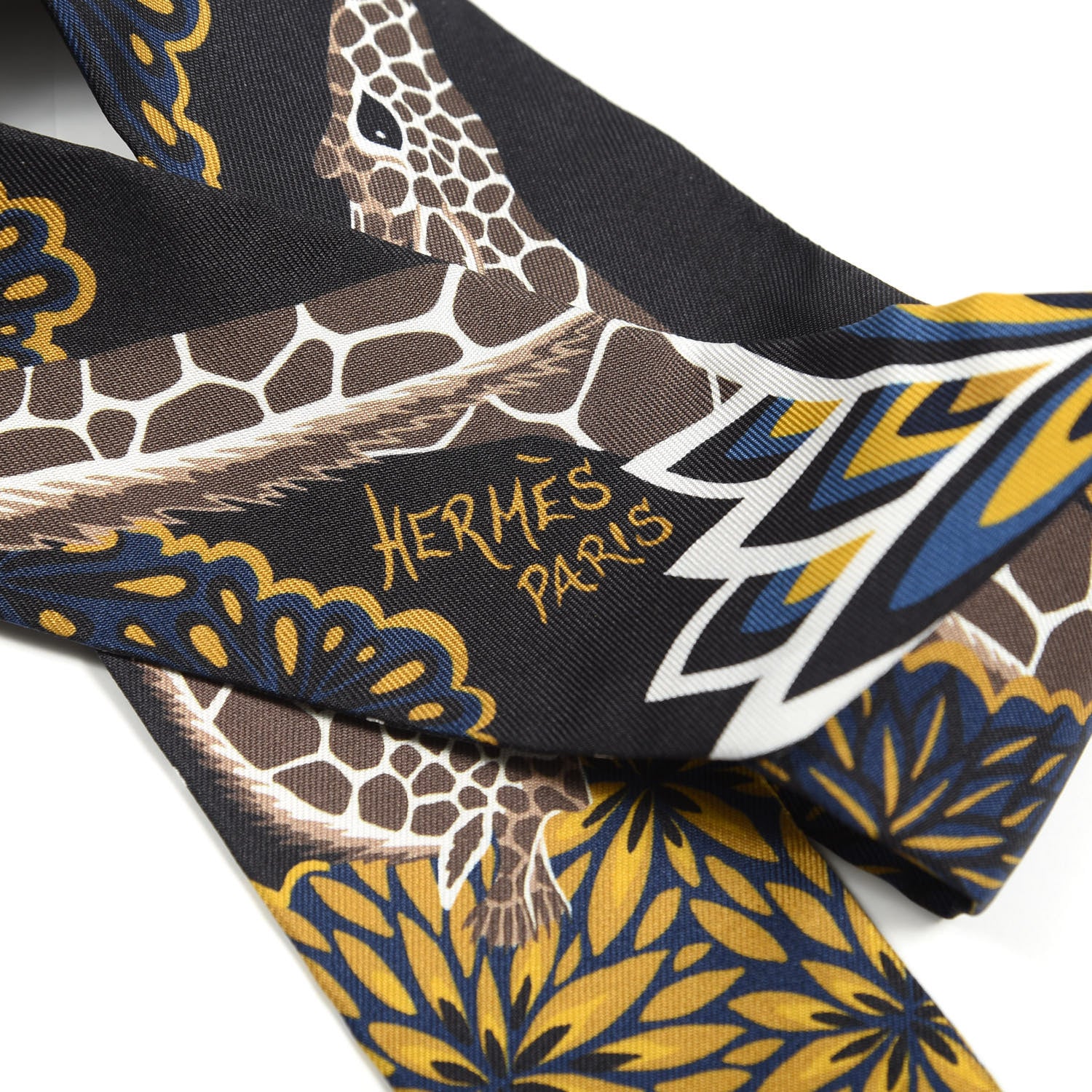 Hermes Silk Three Graces Twilly Black Gold Taupe 2 of 4