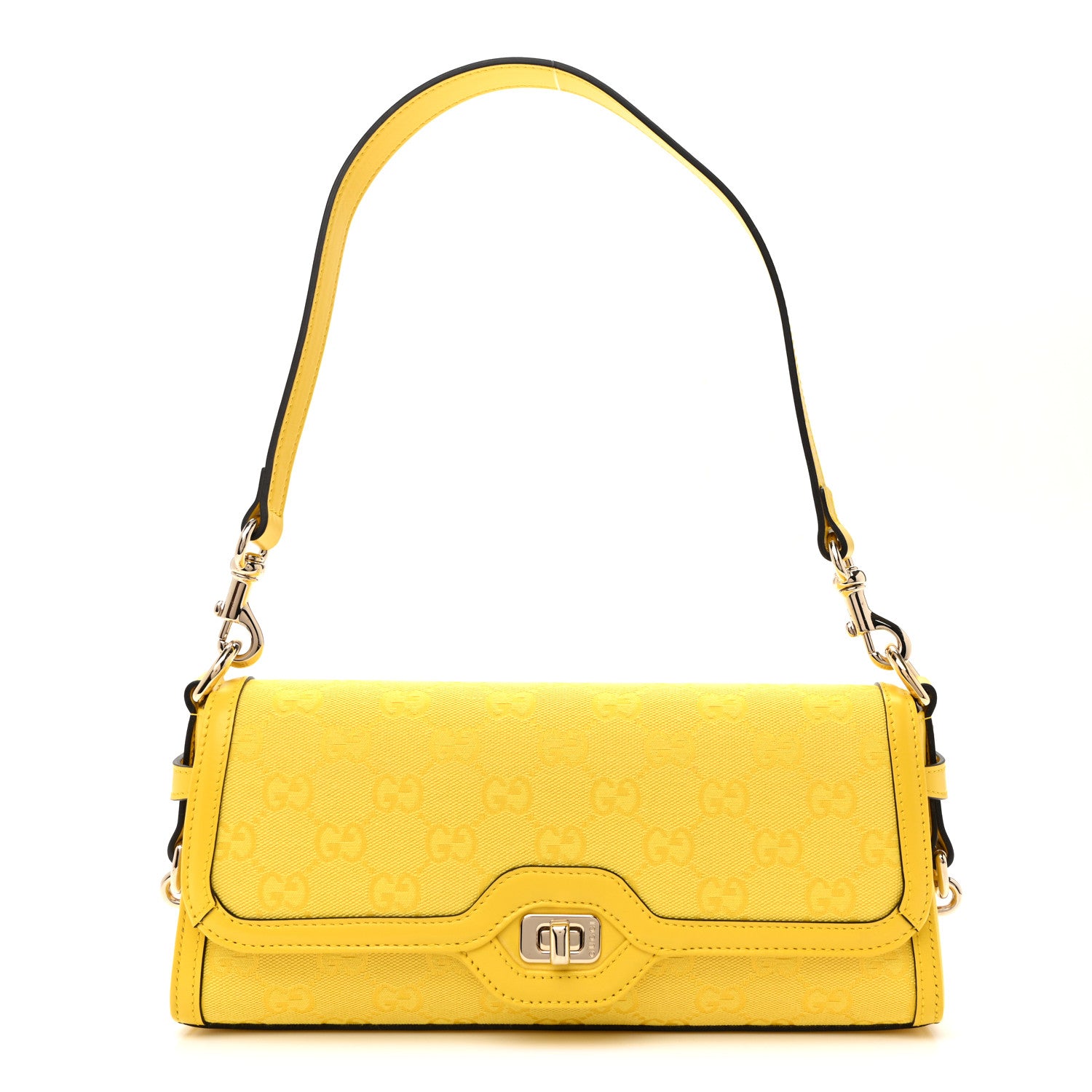 Gucci GG Monogram Textured Dollar Calfskin Small Luce Shoulder Bag Yellow 1 of 10