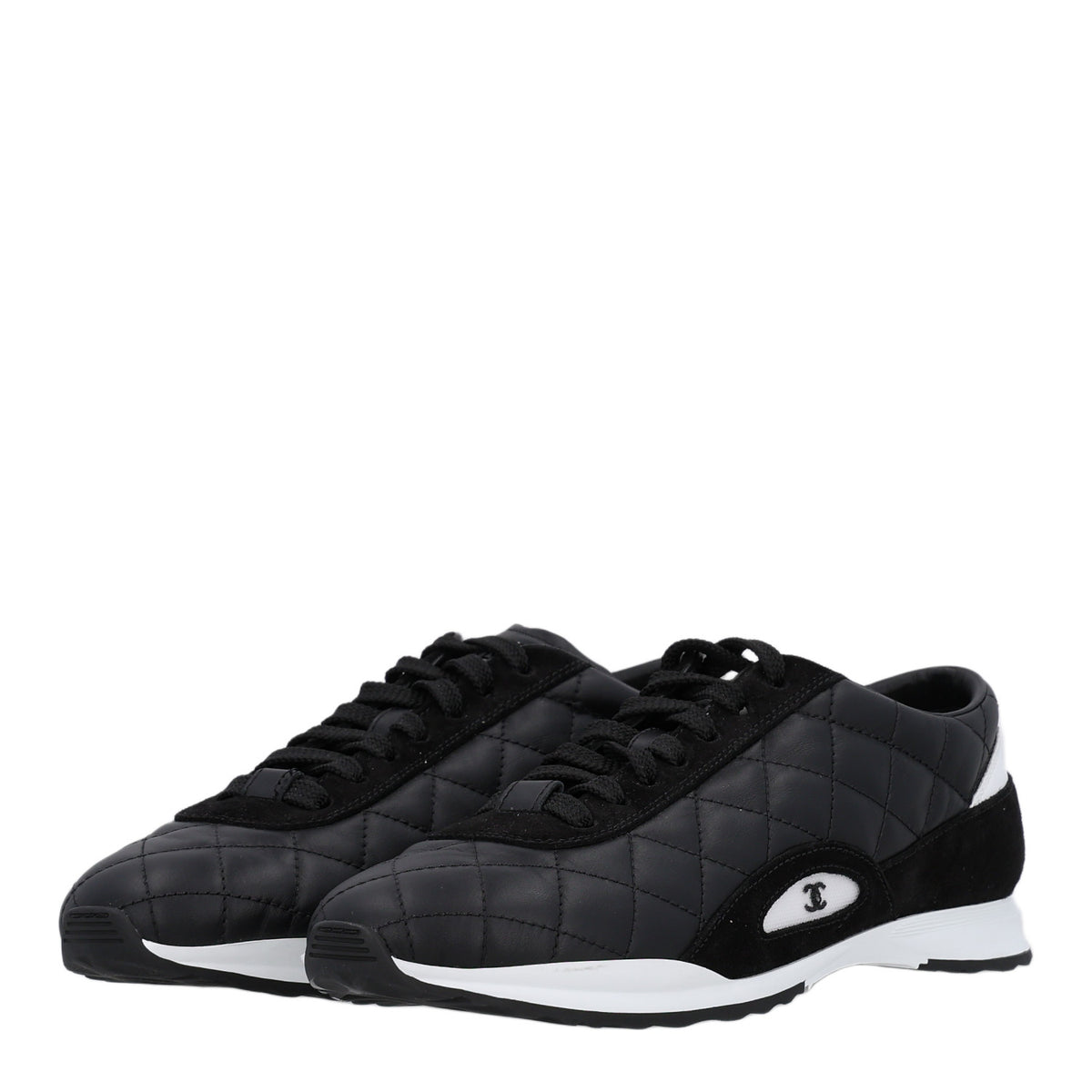 Suede Calfskin Quilted Sneakers 36.5 Black