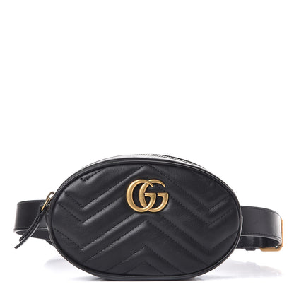 Gucci Calfskin Matelasse GG Marmont Belt Bag 85 34 Black 1 of 7