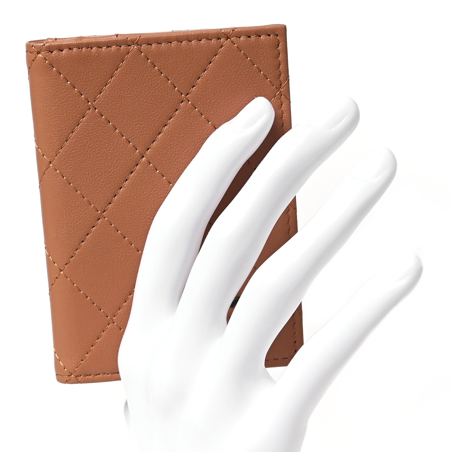 Grained Calfskin Quilted Card Holder Wallet Brown