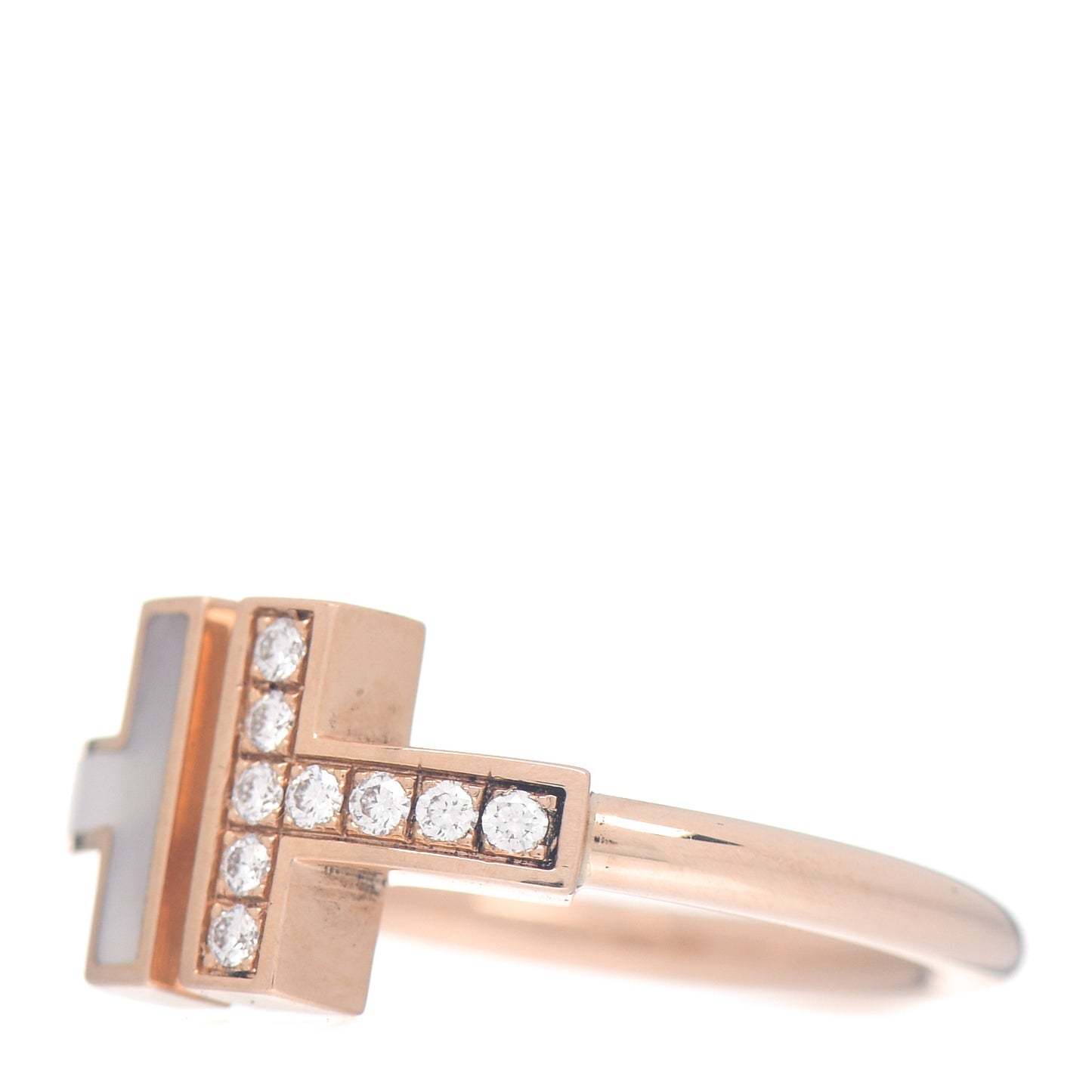 18K Rose Gold Diamond Mother of Pearl T Wire Ring 50 5.5
