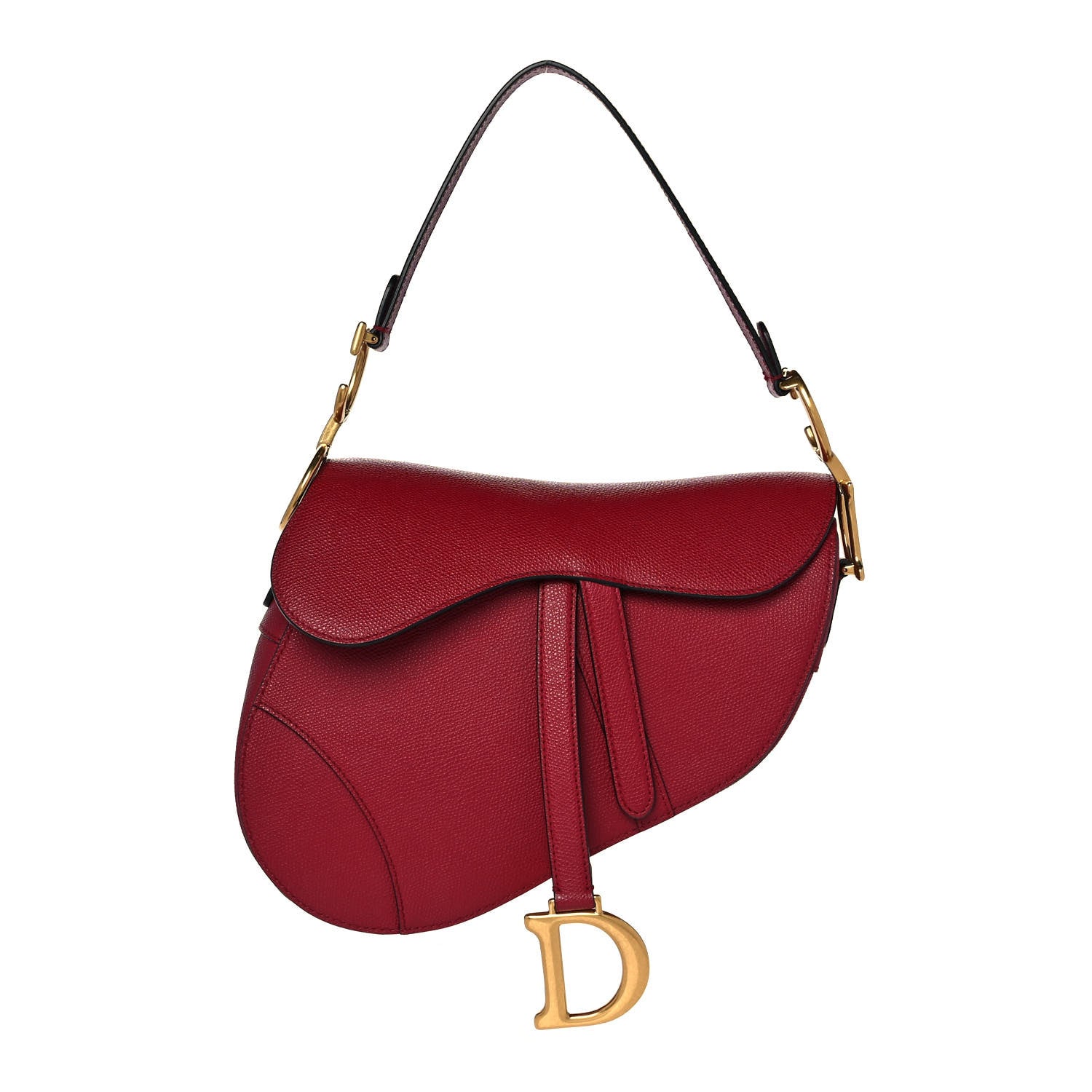 Christian Dior Grained Calfskin Saddle Bag Burgundy 1 of 8